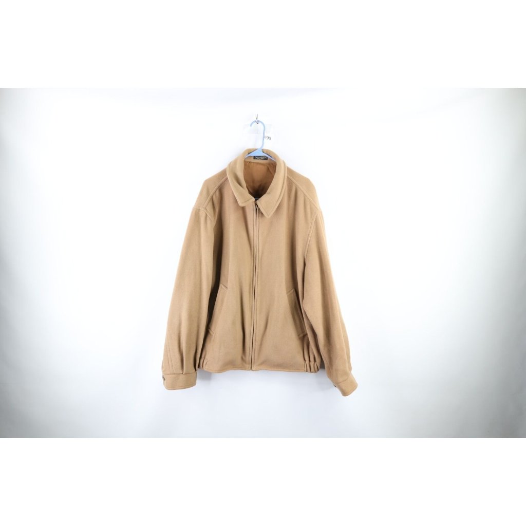 Vintage 90s Streetwear Mens Xl Long Wool Cashmere Blend Bomber Jacket Brown